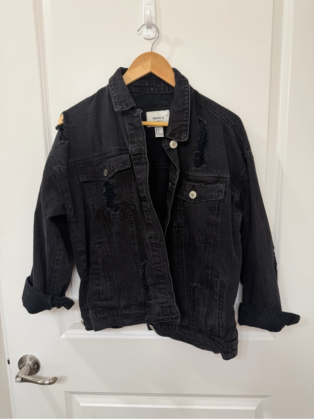 Forever 21 Black Distressed Jean Jacket - Women's